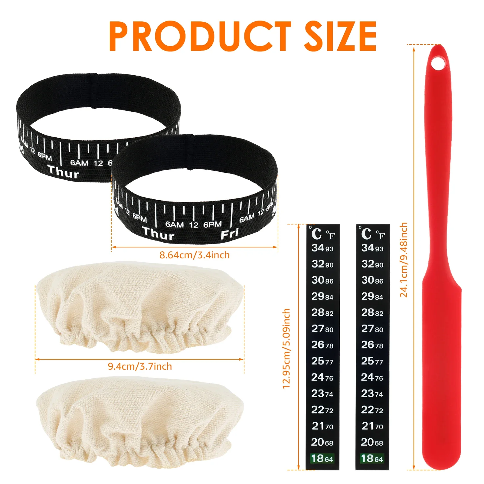 7Pcs Sourdough Starter Accessories Kit with Cloth Cap Silicone Spatula Date Band and Temperature Paper Sourdough Starter Jar