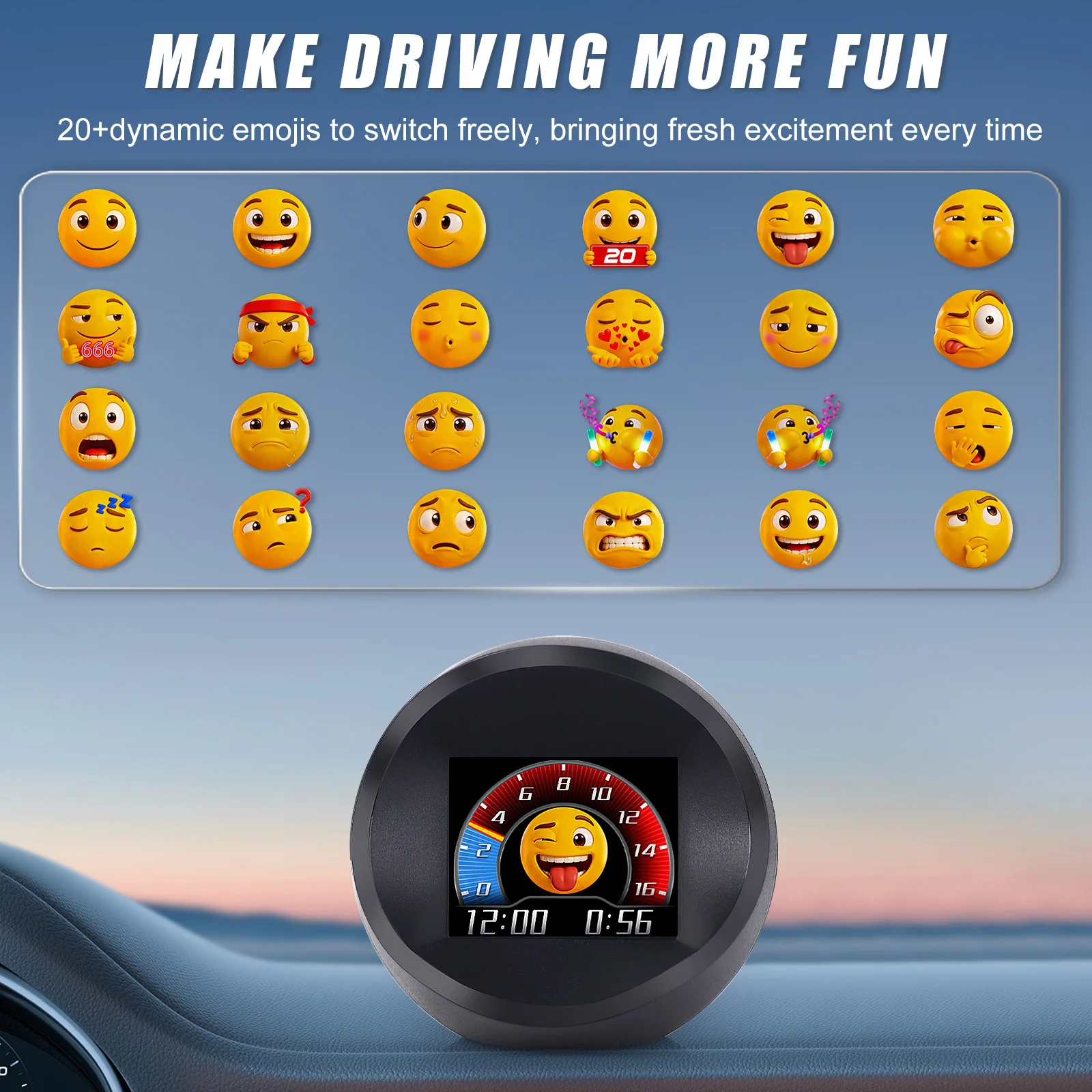 Display Head-up Universale per Veicoli con Velocità/Chilometraggio/Altitudine/Orologio/Tachimetro, GPS HUD per Auto con Espressioni Dinamiche Multiple per Tutte le Auto - immagine 3