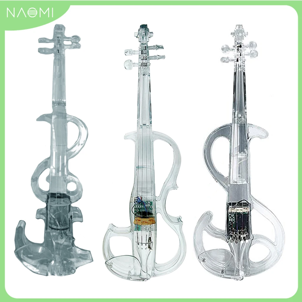 NAOMI 4/4 Electric Violin Transparent Crystal Acrylic Body With Led Light Violin Bow Luminous Clear Electronic Performance
