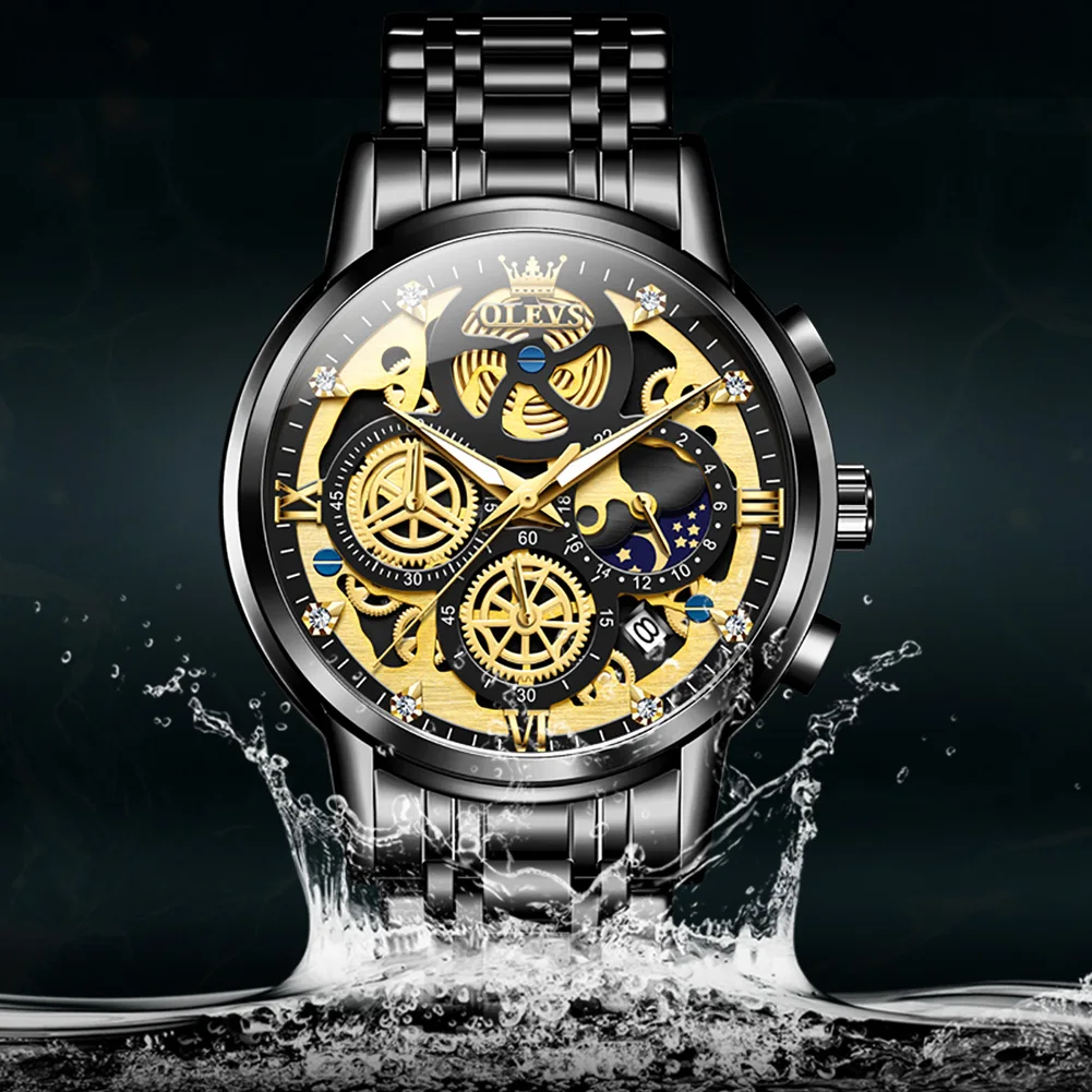 OLEVS Mens Watch Chronograph Luxury Diamond Dress Business Analog Quartz  Wrist Watches Stainless Steel Waterproof Luminous - AliExpress - ボディ・フェイスケア