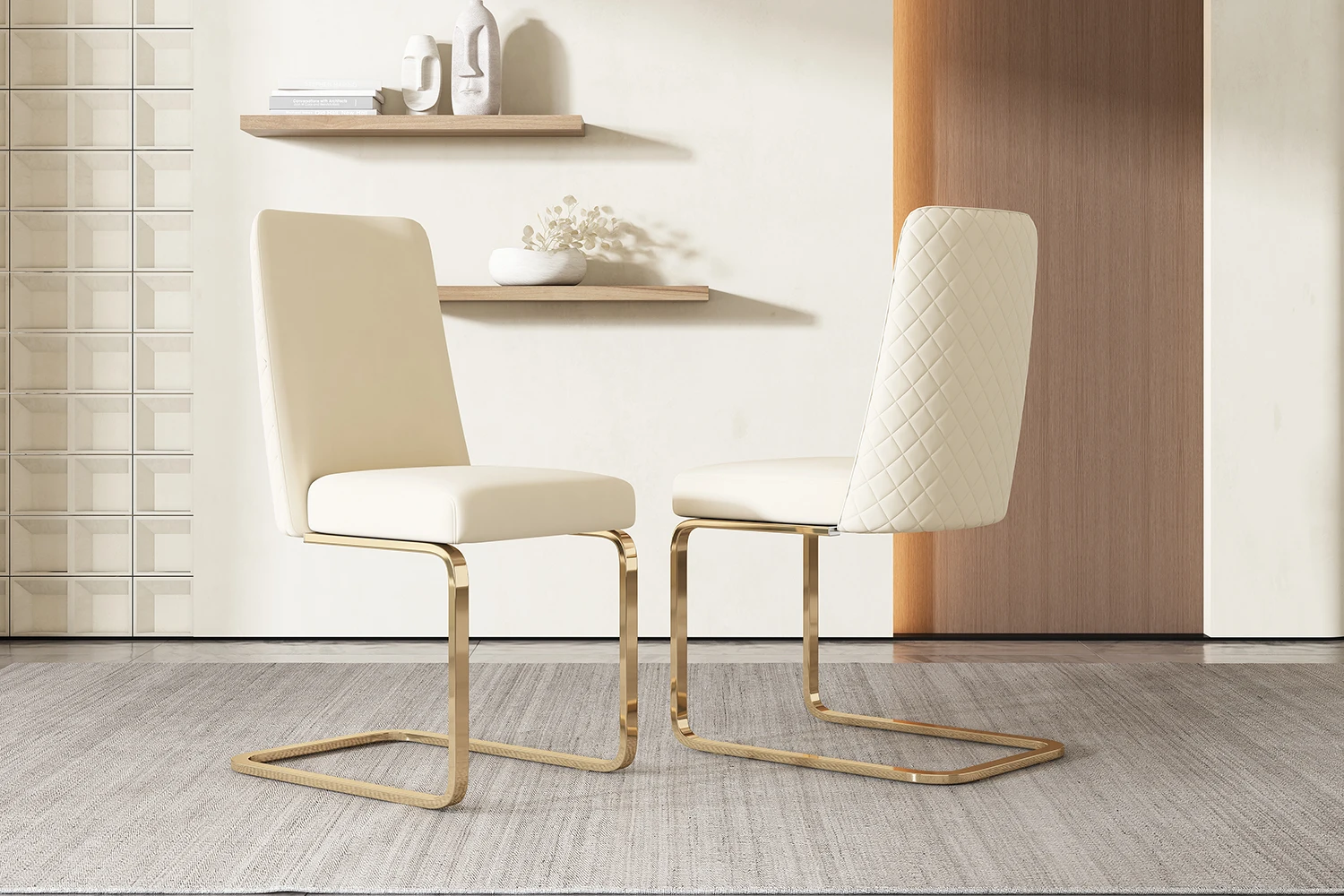 Samt-Esszimmerstuhl, luxuriös, Wohnzimmer, Schlafzimmer, Lounge-Sessel, Diamant-Rückenlehne, mit goldfarbenem Metall – Detail 14