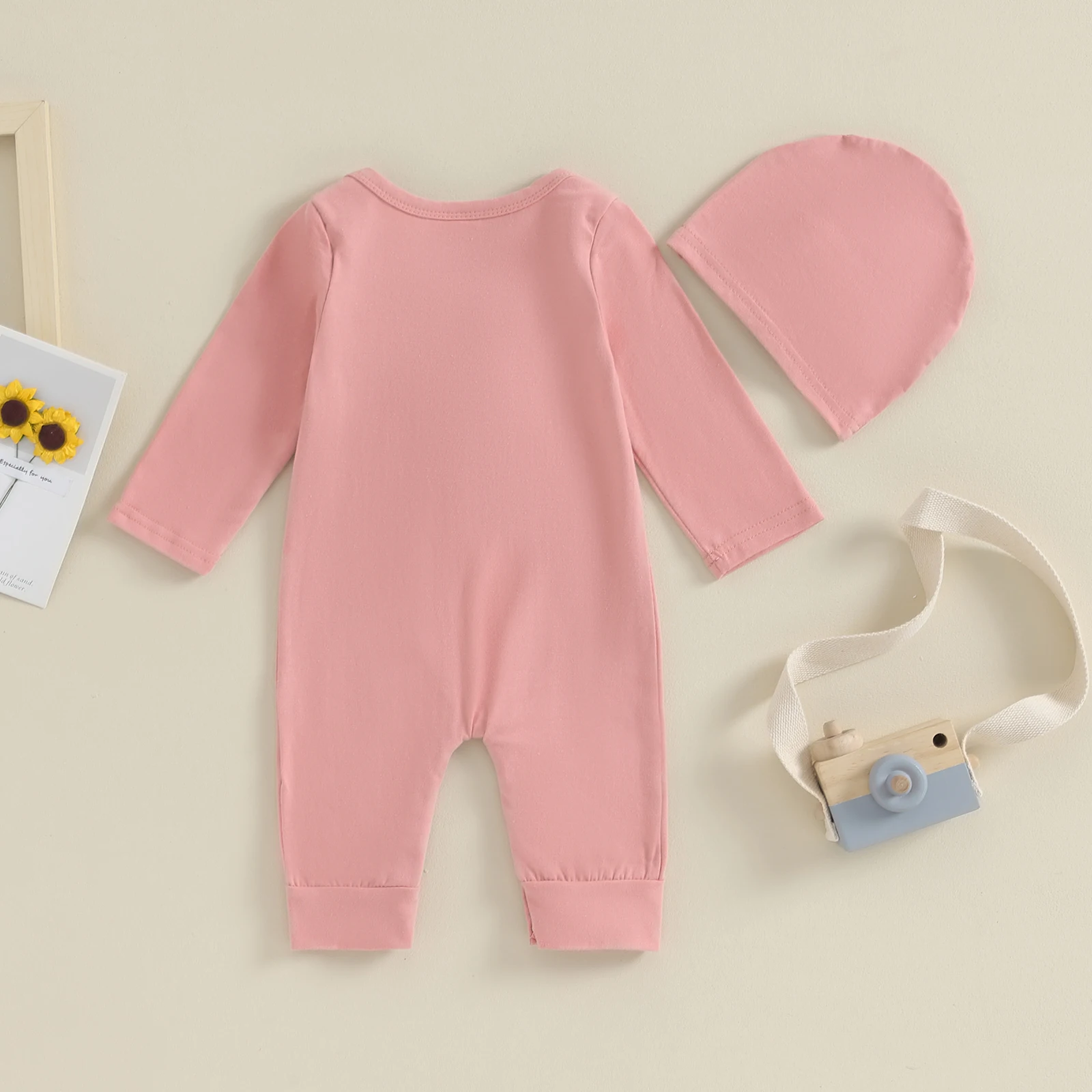 Baby Girl Floral Romper & Hat Set 4