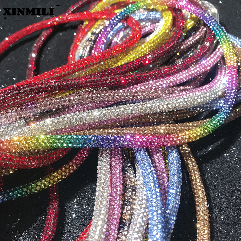 Nowy 6mm szklany kryształ przewód Rhinestone liny aplikacja kolorowe rury wykończenia Strass suknia ślubna ubrania szpilka worki na buty DIY