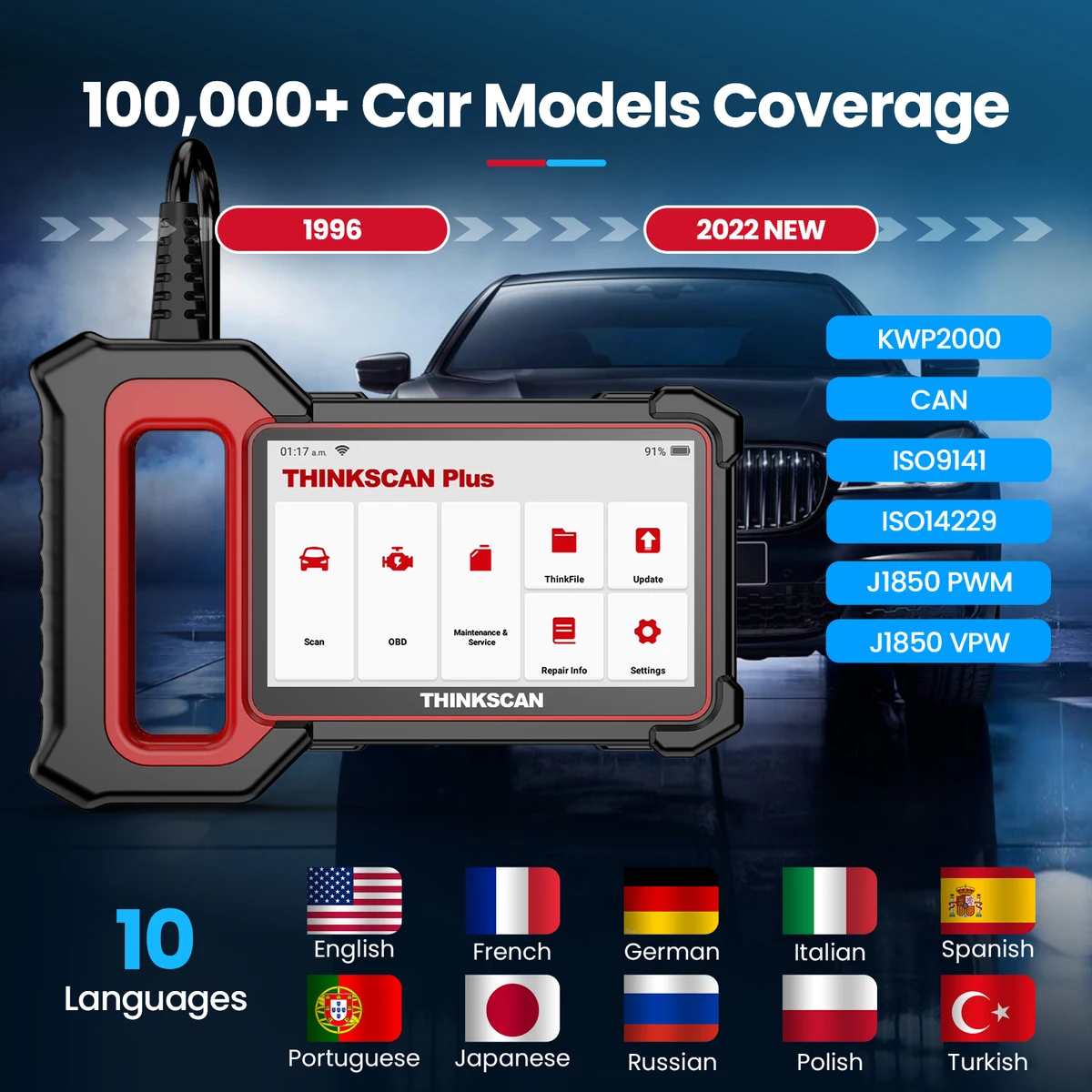 Thinkscan Plus S4 OBD2 Scanner ABS/SRS/ECM/TCM/BCM System with 3 Resets OBDII Automotive Scanner Bluetooth Diagnostic Tools — view 6