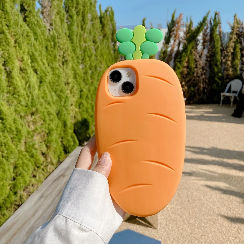 3D cute green leaf carrot high silicone soft cover for iphone 14 13 12
