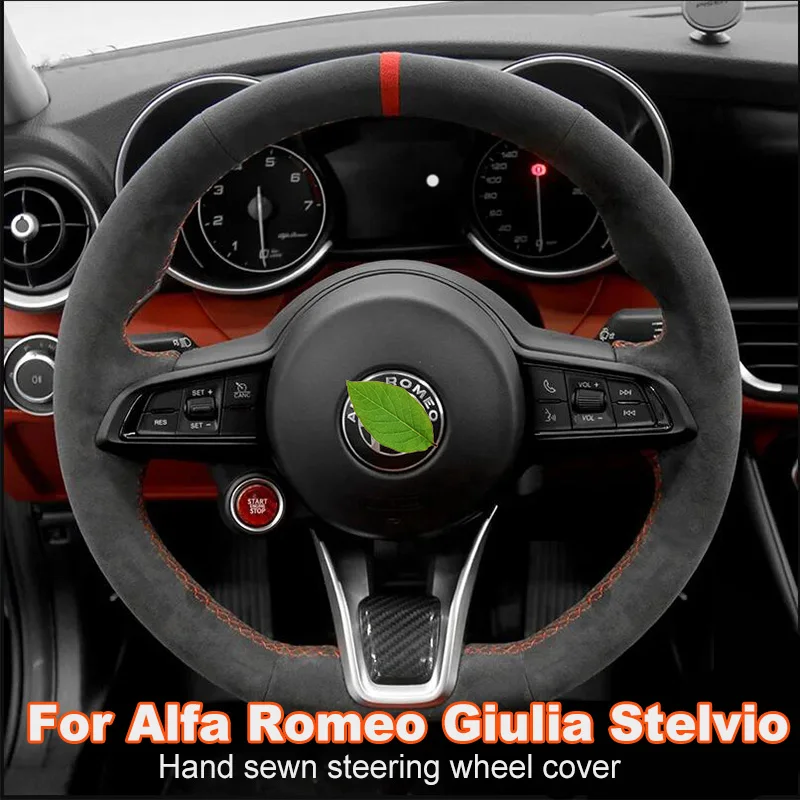 

Hand Sewn Anti-slip Suede Leather Steering Wheel Cover For Alfa Romeo Giulia Stelvio 2015-2022 Interior Accessories