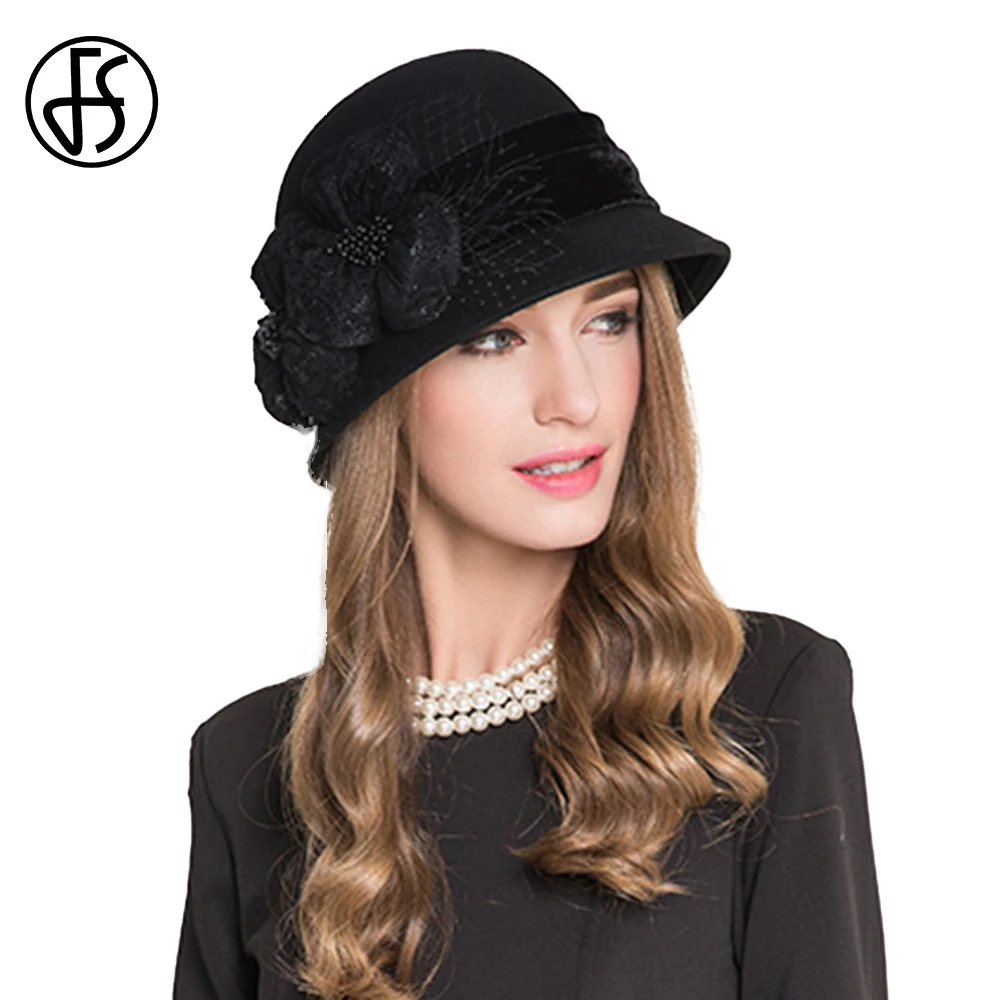 FSBritishBlackFedorasWineRedWoolHatsForWomenRoyalblueFelt