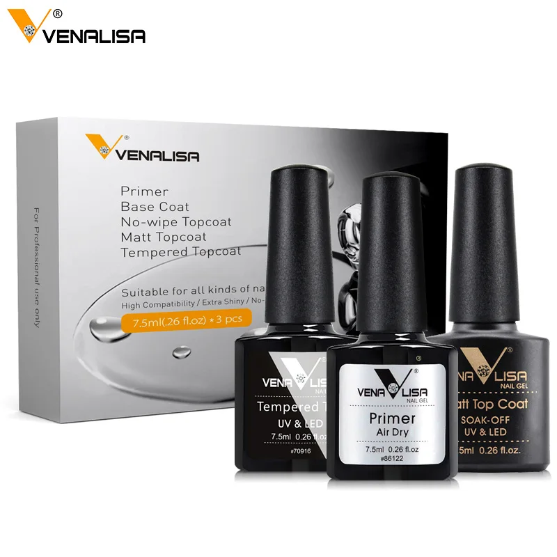 Venalisa Luxury Nail Prep & Gel Polish Kit with No-Wipe Top and Base Coats