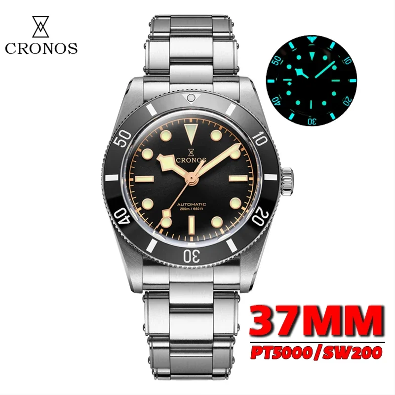 

Cronos Men Watch BB54 Automatic Mechanical Sapphire BGW-9 Luminous 200m Waterproof Diving 37mm Vintage Luxury Wristwatch L6024