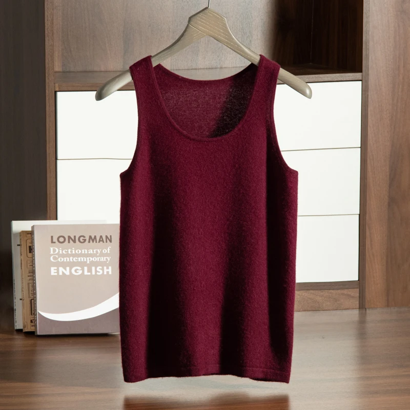 MVLYFLRT 12 Needle U-Neck Pullover Tank Top for Men's 100% Cashmere Knitted Inner Strap Summer New T-shirt Soft and Glutinous 4