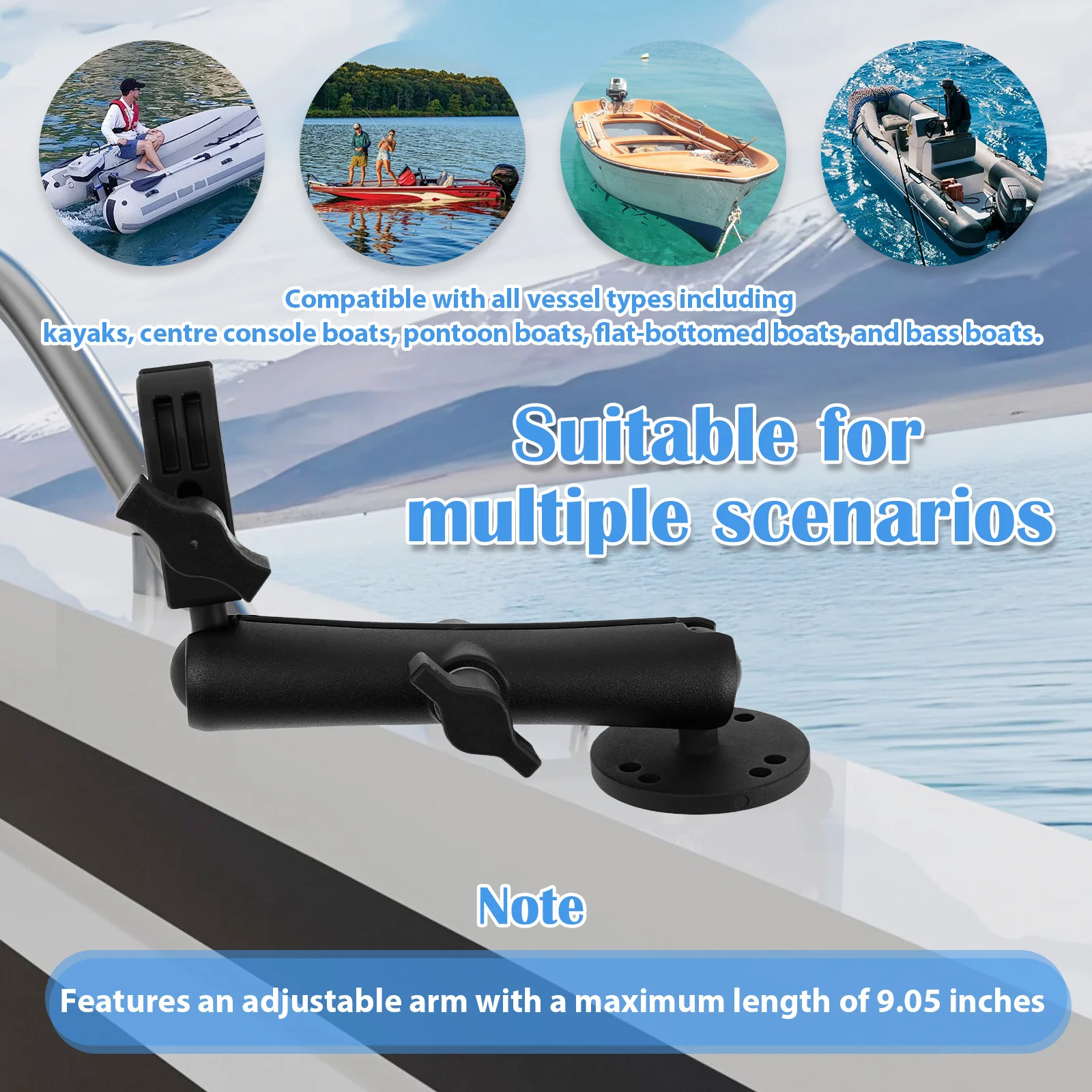 Aluminum Alloy Black Trolling Motor Stabilizer Mount Support Clamp