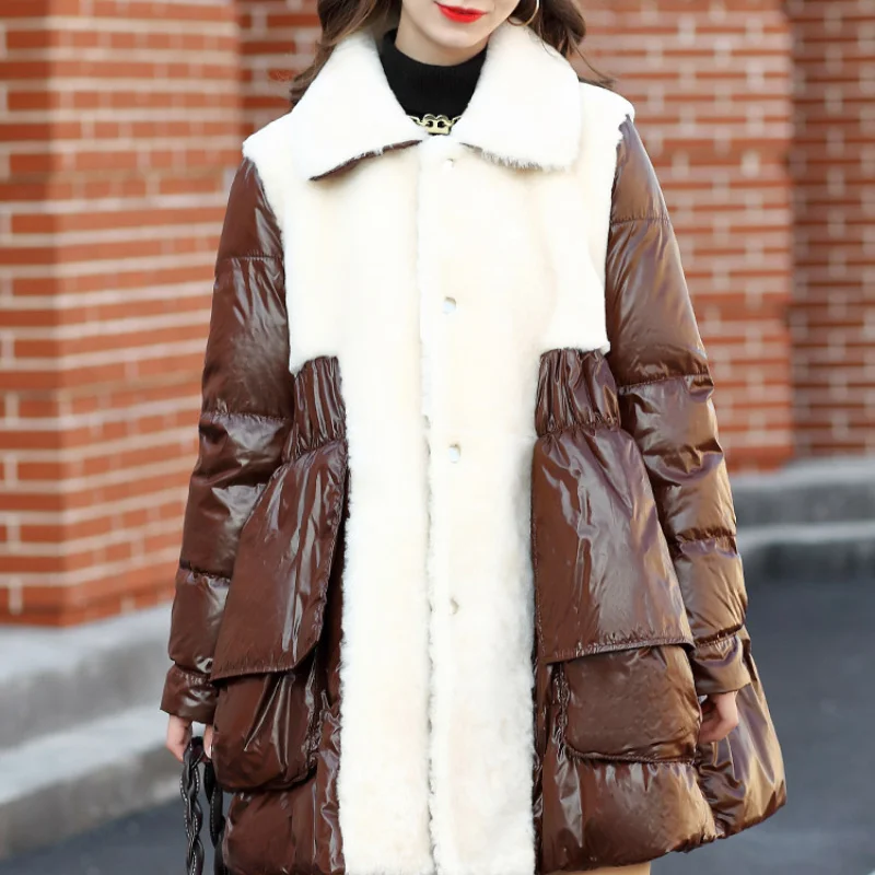 

2023Hot Sale Real Fur In One Leather Jacket Women Clothes brown Korean Fashion Winter Coat Genuine Leather Warm Down Jacke