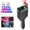 5 in 1 Car Charger with ambient light starry sky light Car Charger Adapter With Retractable Cable Fast Charger For IOS Android