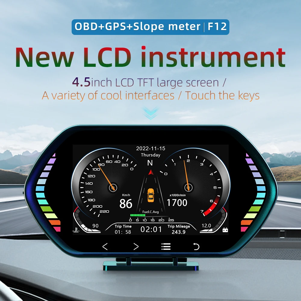 

WY F12 HUD Newest Head Up Display Auto Display OBD2+GPS Smart Car HUD Gauge Digital Odometer Security Alarm for All Cars