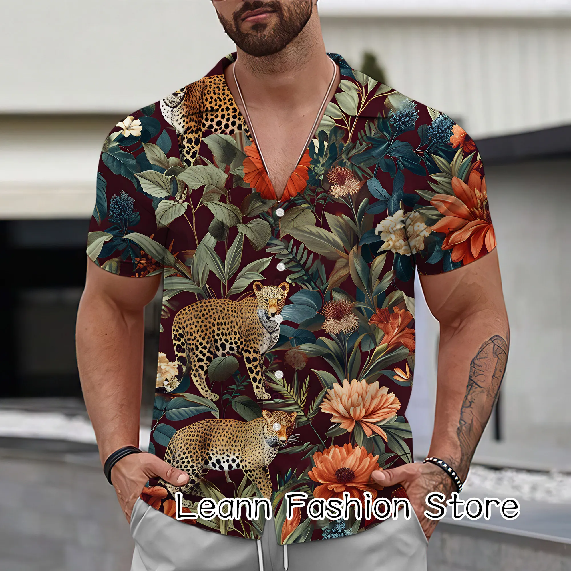 2024 Summer Men Fashion Shirt Casual Short Sleeve Hawaiian Vacation Shirt Male Vintage Shirt Button Clothing Daily Streetwear