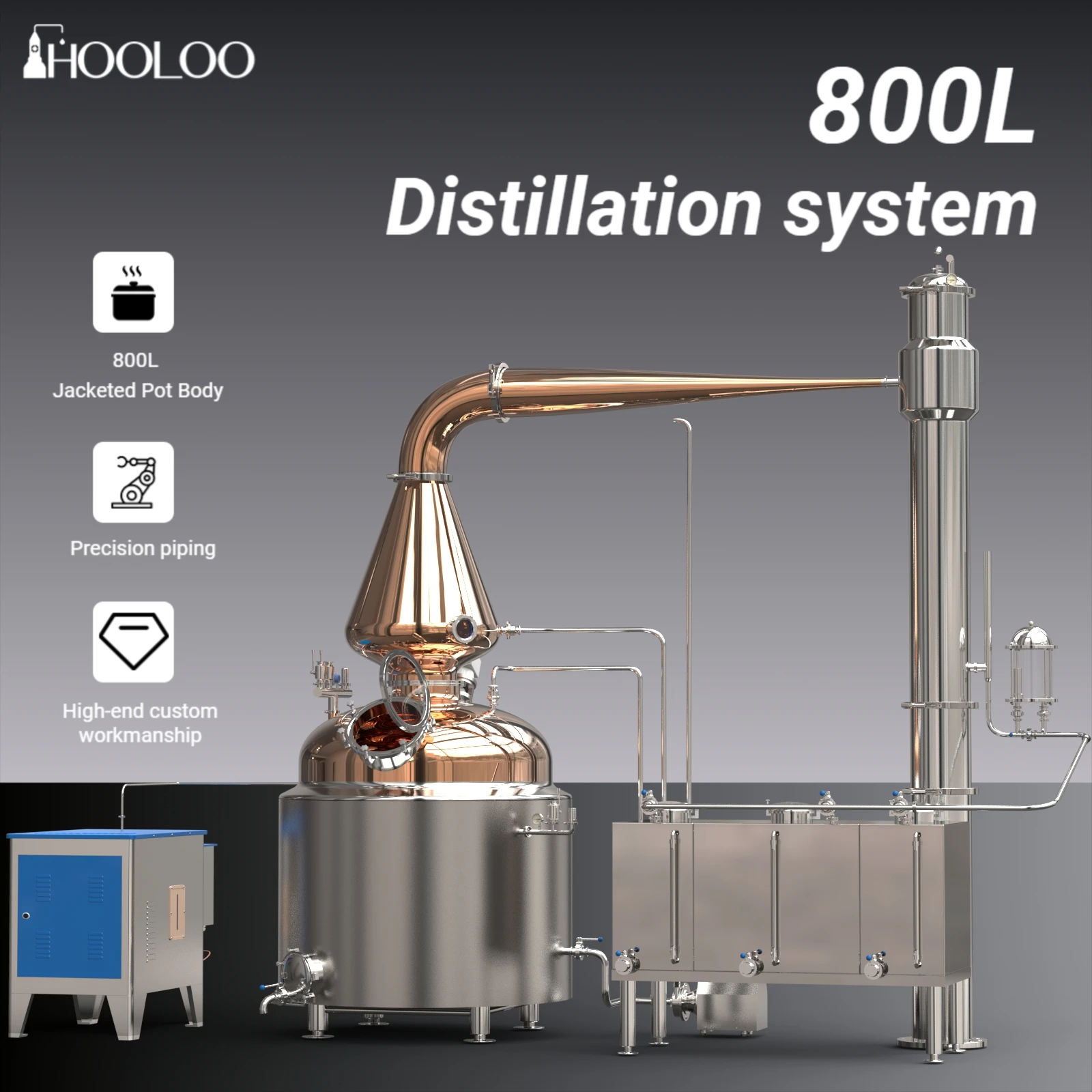 HOOLOO 800L Pot Distillation System Steam Jacketed Pot Large Commercial