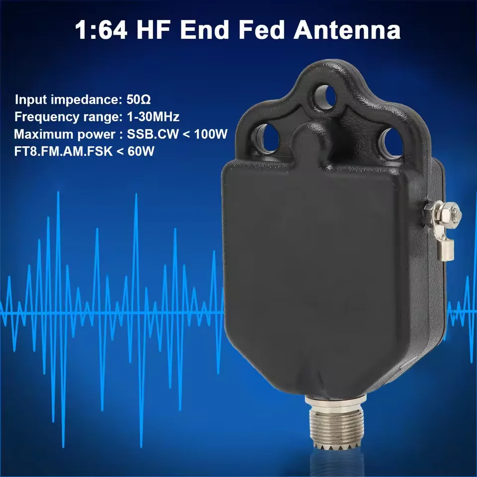 1:64 Balun for 4-Band 8-Band End Fed Antenna FM AM Range 1MHz to 30MHz 100W Power Portable HF End Fed Radio Antenna for Outdoor