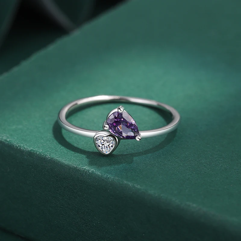 여성을 위한 새로운 크리에이티브 불규칙한 자수정 타원형 하트 커플 반지, 보라색 사랑   발렌타인 데이 선물 쥬얼리