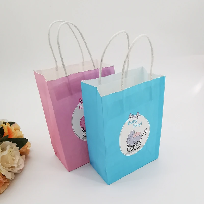 Small Blue Gift Bags with Handles Pink Paper Bags for Packaging Thank