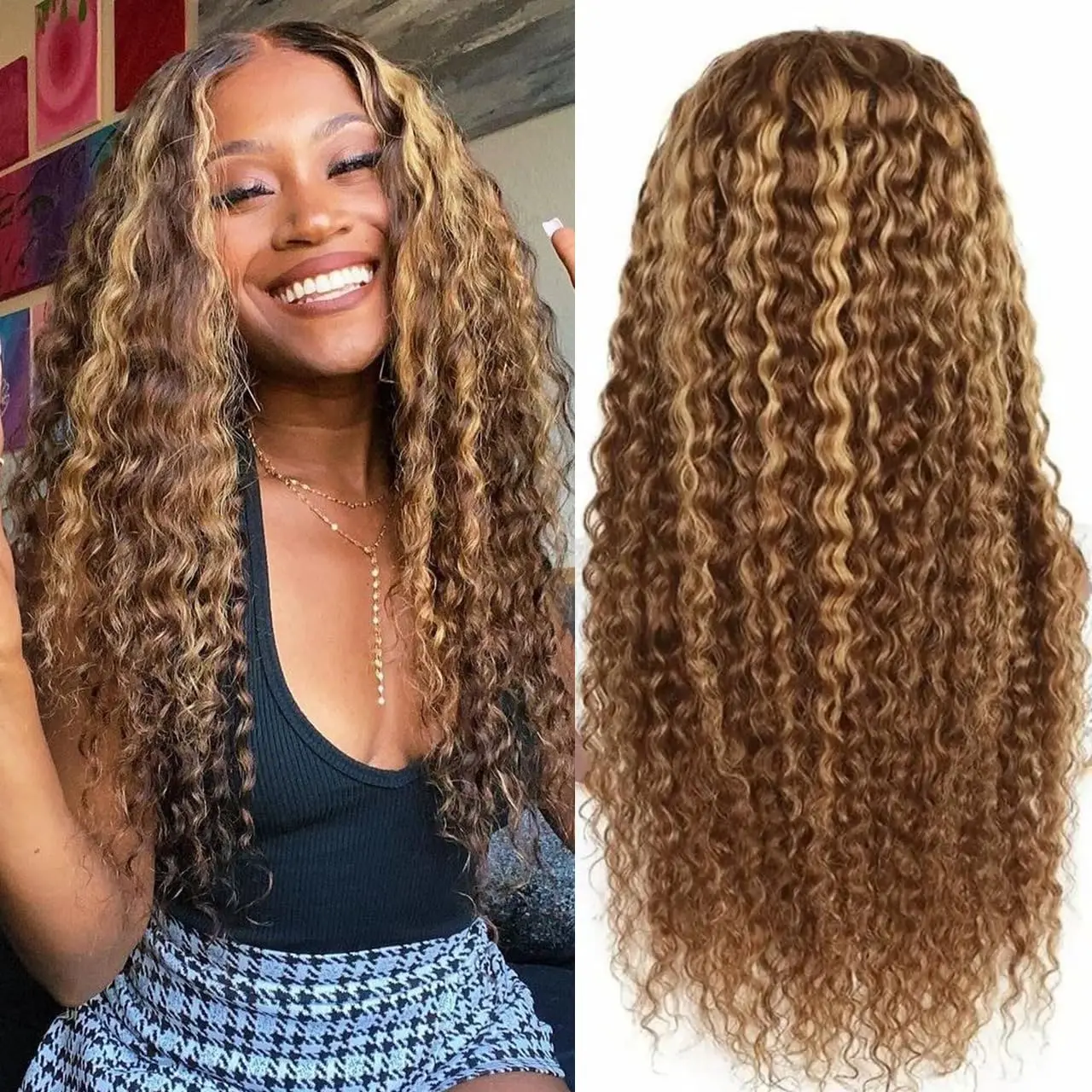 Ombre Lace Front Wig Human Hair 4/27 Highlight Wig 13x4 Deep Wave Lace Front Wigs Human Hair Pre Plucked 200% Density 26 Inch