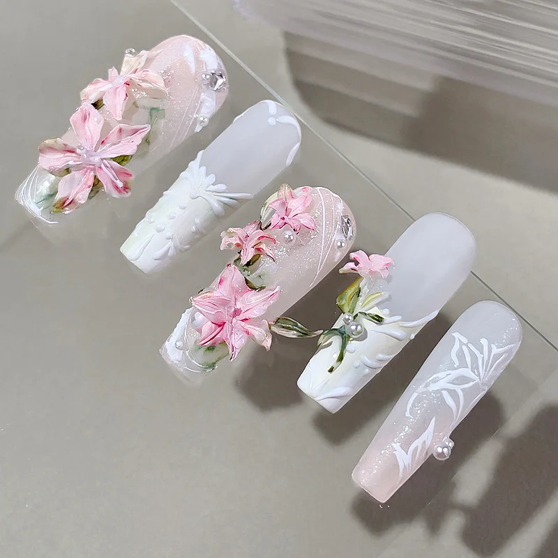 카니우 네일 아트 3D 실리콘 몰드 우아한 리본 백합 꽃잎 조각 템플릿 혼합형 스탬핑 플레이트 DIY 네일 도구