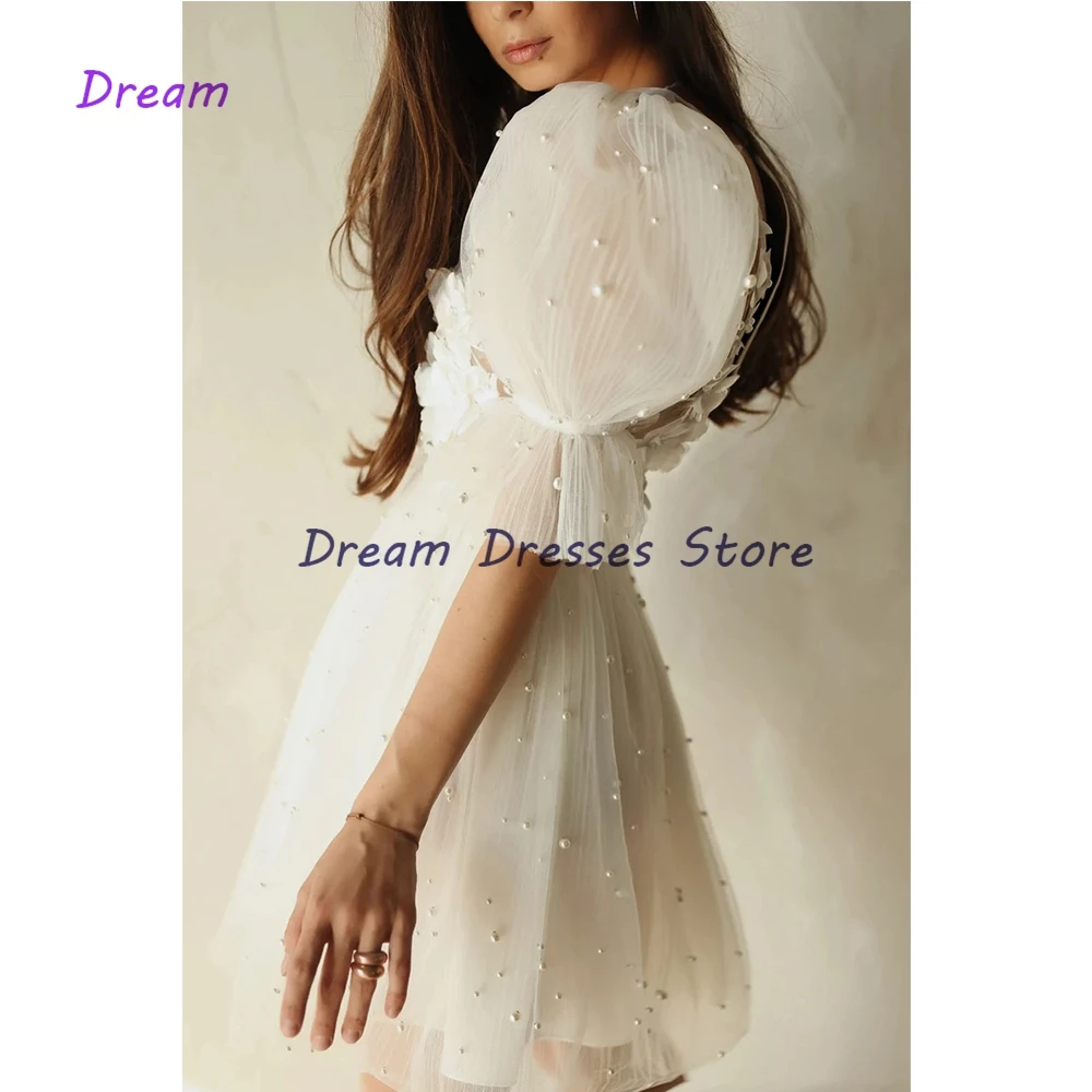 Charming Short Cocktail Dresses White Beading 3D Flower Mini Length Homecoming Dresses Prom Dress Vestidos De Coctel