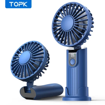 TOPK 5000mAh Mini Portable Fan USB Rechargeable Hand Held Fan,Small Pocket Fan 3 Speeds with Lanyard &Base,USB Desk Fan Foldable 1