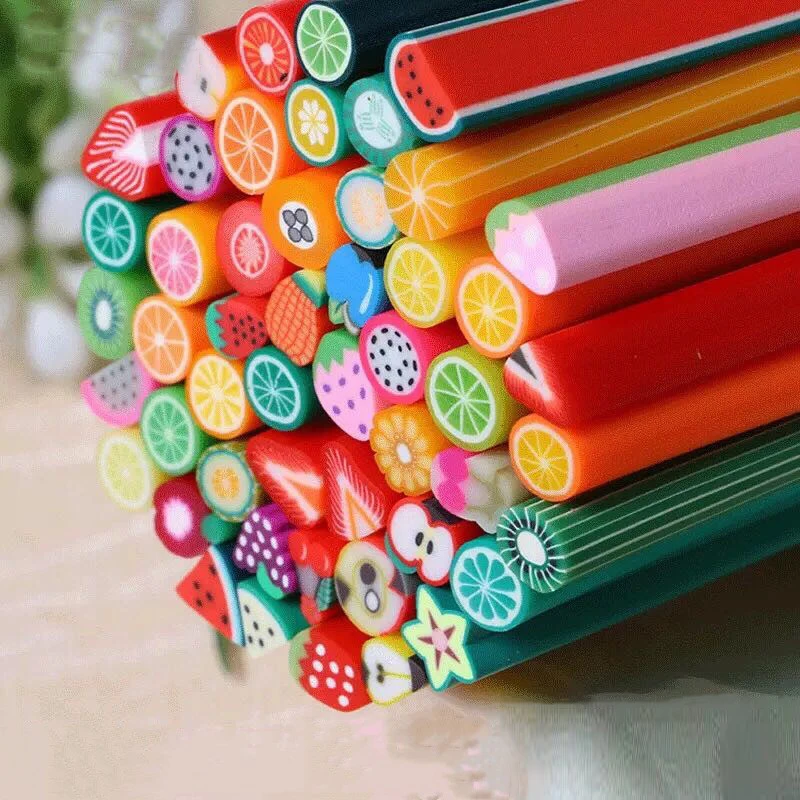 

50pcs Fruit Polymer Clay Sticks for Nail Art Decoration Soft Canes Rods Slime Nail Art Accessori DIY Nails Design Slices 0.5*5cm