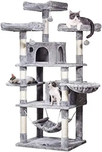 

Tree 66.9Inch Multi-Level Large,Activity Centre Cat Tower Furniture,Sisal-Covered Scratching Posts,3 Padded Plush Perches,Dual C
