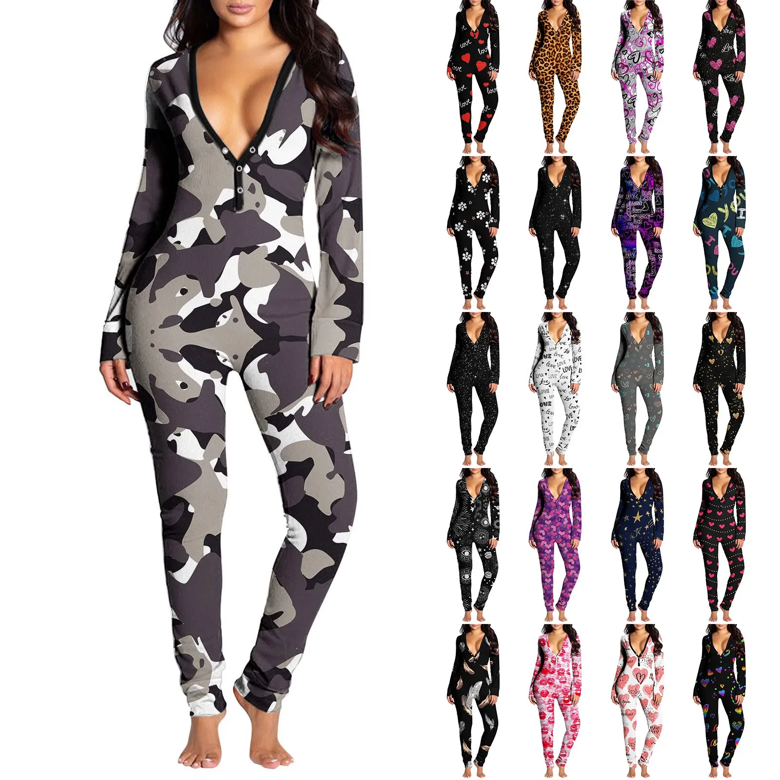 Sexy Pink Camouflage Functional Buttoned Flap Casual Home Wear Adults