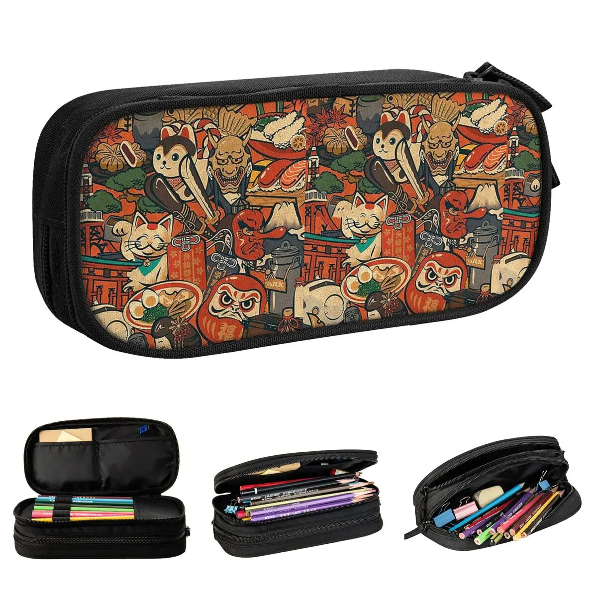 

Japanese Sushi Crabs Daruma Pencil Case Pencilcases Pen Box for Girl Boy Big Capacity Bags Office Gift Stationery