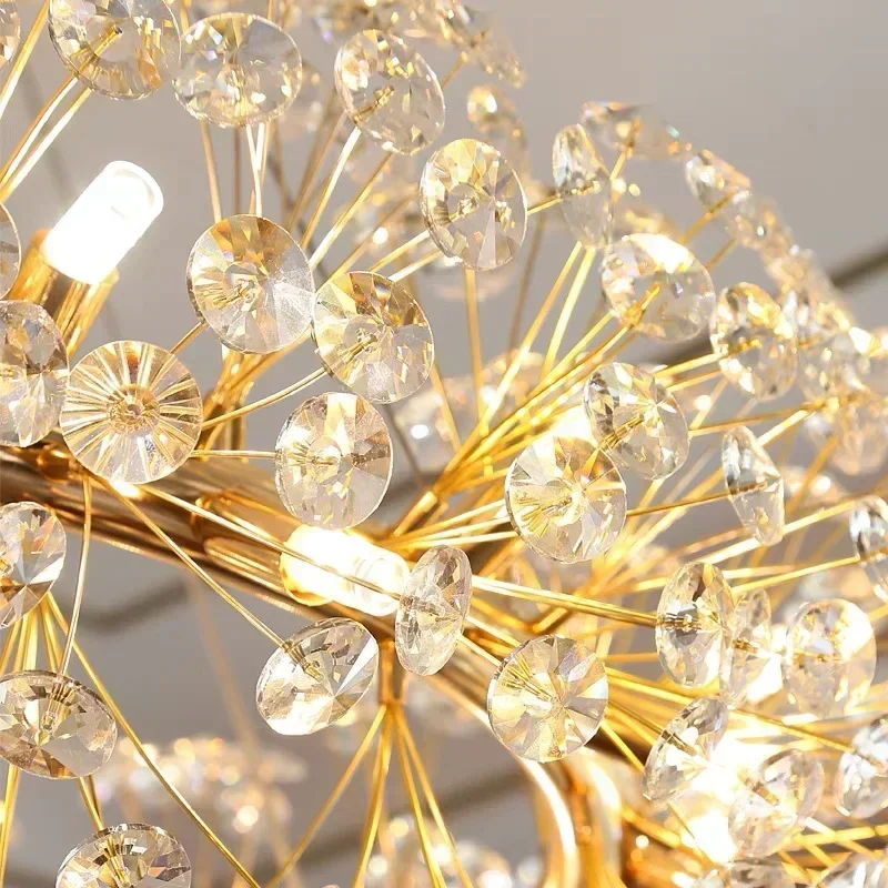 Sunflower long crystal chandelier living room bedroom hall loft indoor round light luxury golden chandelier pendant lights pendant lamp chandelier lighting