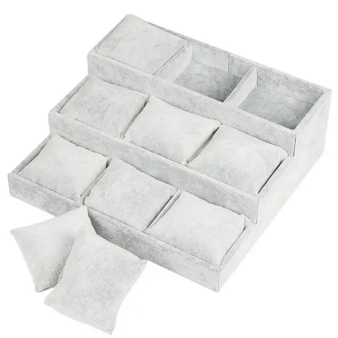 클래식 16 스타일 그레이 벨벳 쥬얼리 트레이 보석 주최자 보관 상자 시계 홀더 목걸이 반지 귀걸이 펜던트 스탠드 시리즈