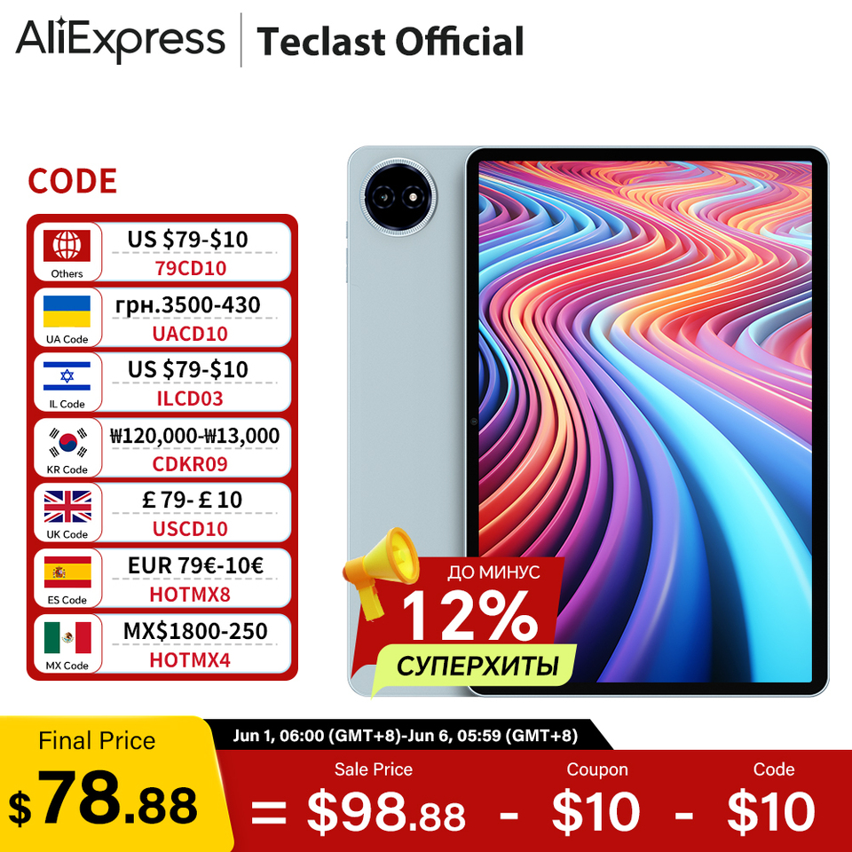 Teclast M50 Plus Tablet 10.1" Screen 6GB 128GB Helio G85 8-core 7000mAh Battery Android 14 Dual-SIM GPS Tab Global Version
