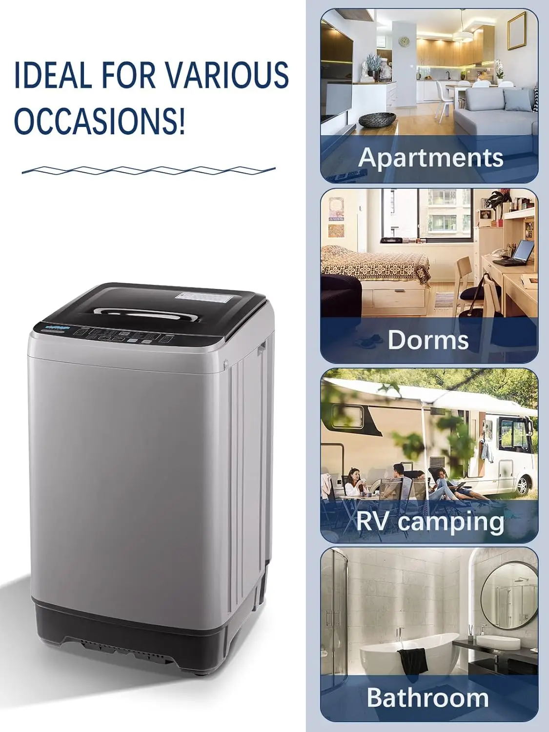 KRIB BLING Full Automatic Washing Machine with LED Display 17.7 lbs Portable Washer Drain Pump 10 Programs & 8 Water Levels 6