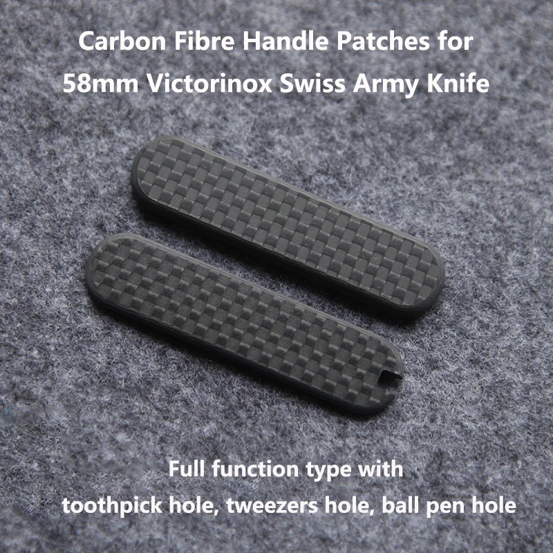 

Custom 3k Carbon Fibre Handle Scales for 58mm Victorinox Swiss Army MiniChamp Knives With Tweezers Toothpick Ball Point Pen Slot