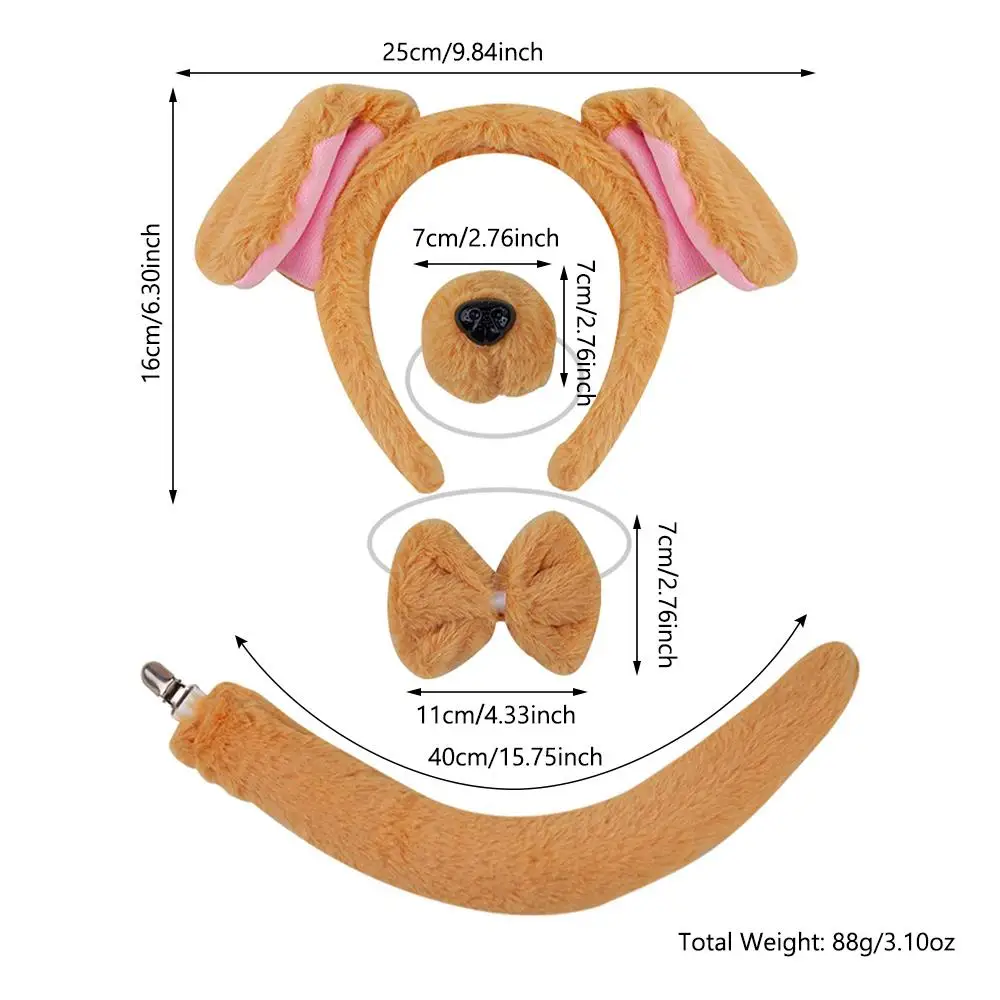 Animal Ears and Tail Set Holiday Masquerade Headband Nose Tail Bow Tie Dog Cosplay Costume for Kids and Adults masquerade mask game cosplay props costume headband animal costume set