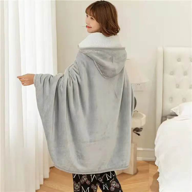 Flannel Poncho for Women Lightweigh Blanket Wearable Blankets Throw GiftHood Cape Warm TV Shawl