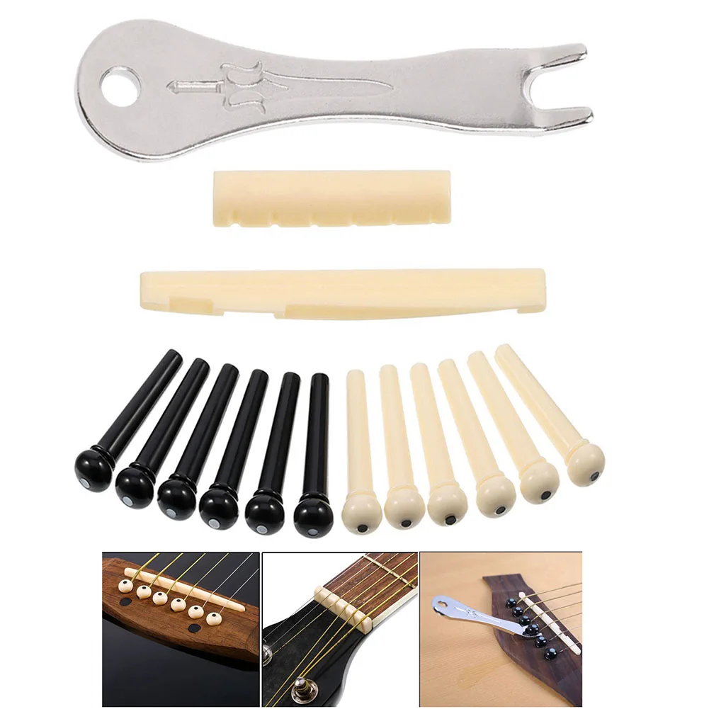 

12PCS Acoustic Guitar Bridge Pins Pin Puller Bridge Saddle Nut Replacement Parts Wood Guitar Fixed String Nails