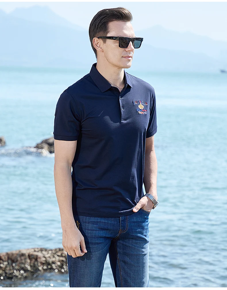 2025 Summer Solid Color Men's Short Polos Bruce&Shark Fashion Embroidery Straight Men's Navy Polo Shirt Thin Cotton Big Size 4XL 11 S954d6af81d9d4e5eb4a2449bc7e9e129w