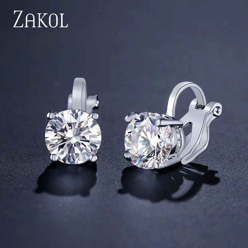 7mm Cubic Zirconia Round Piercing Clip Earrings for Women Fashion CZ Crystal Ear Cuffs Female Wedding Party Gift Jewelry ear clip earrings,clip earrings,ear clip,ear accessories
