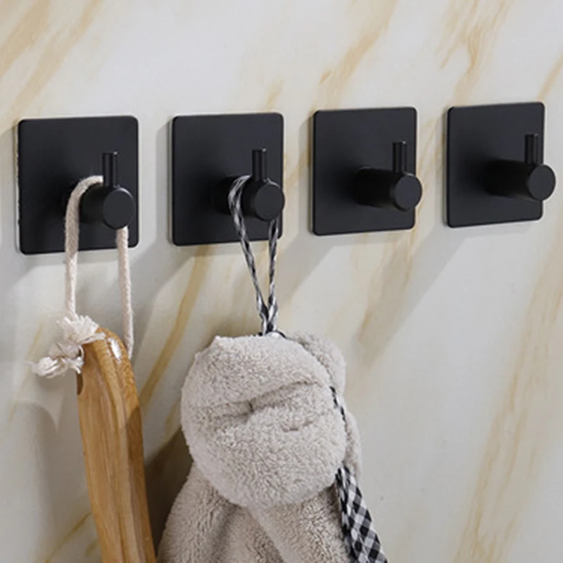 Adhesive Hooks Black Matte Towel Hook Aluminum Alloy Black Robe