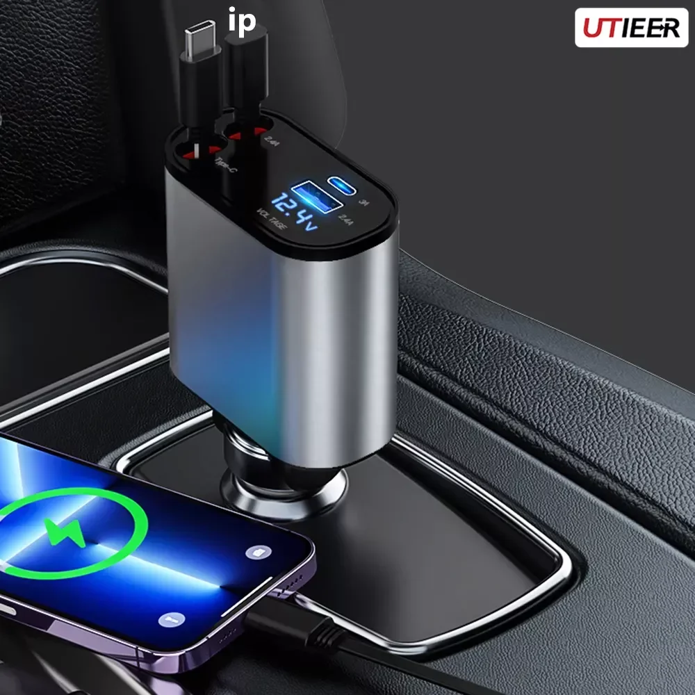 

Super Car Fast Charger, Flash Charging, Telescopic Cable, Four-in-one Point Smoker, 100W