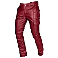 Men's Casual Leather Pants  Fashion Moto Biker Trousers Hip Hop Street Wear Y2K Clothing Male Motorcycle Pant With Cargo Pocket 5