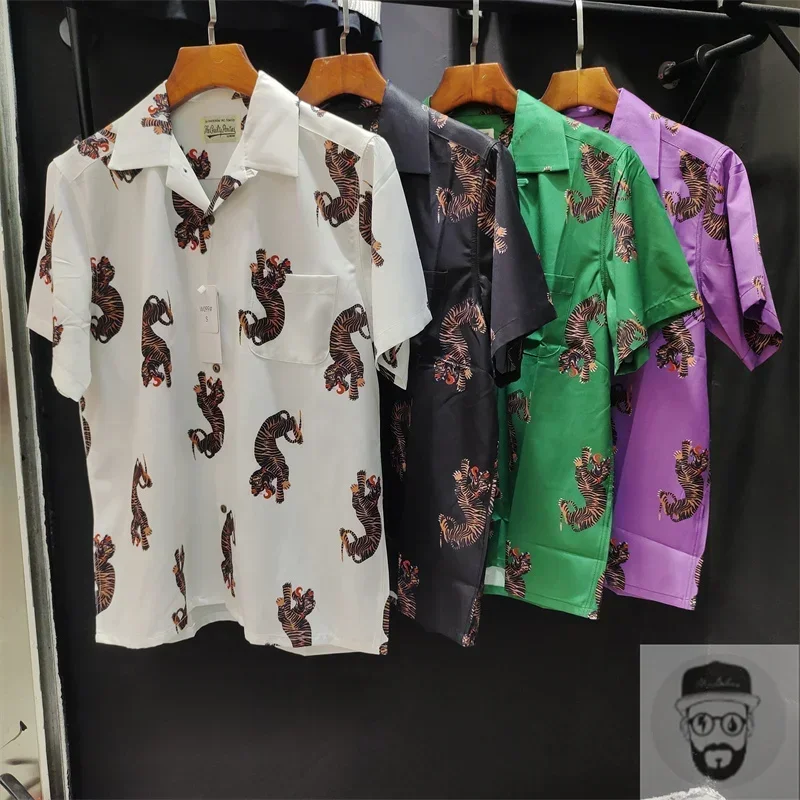 2023 New High Quality Tiger All Over WACKO MARIA Shirt Hawaiian Short Sleeve mens shirts