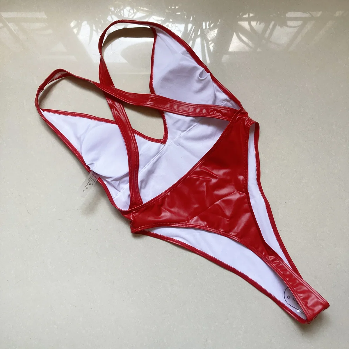 Sexy PU Thong One Piece Swimsuit for Women Push Up High Waisted Bathing Suit Swimwear High Cut Out Monokini Beach Wear Bather 2