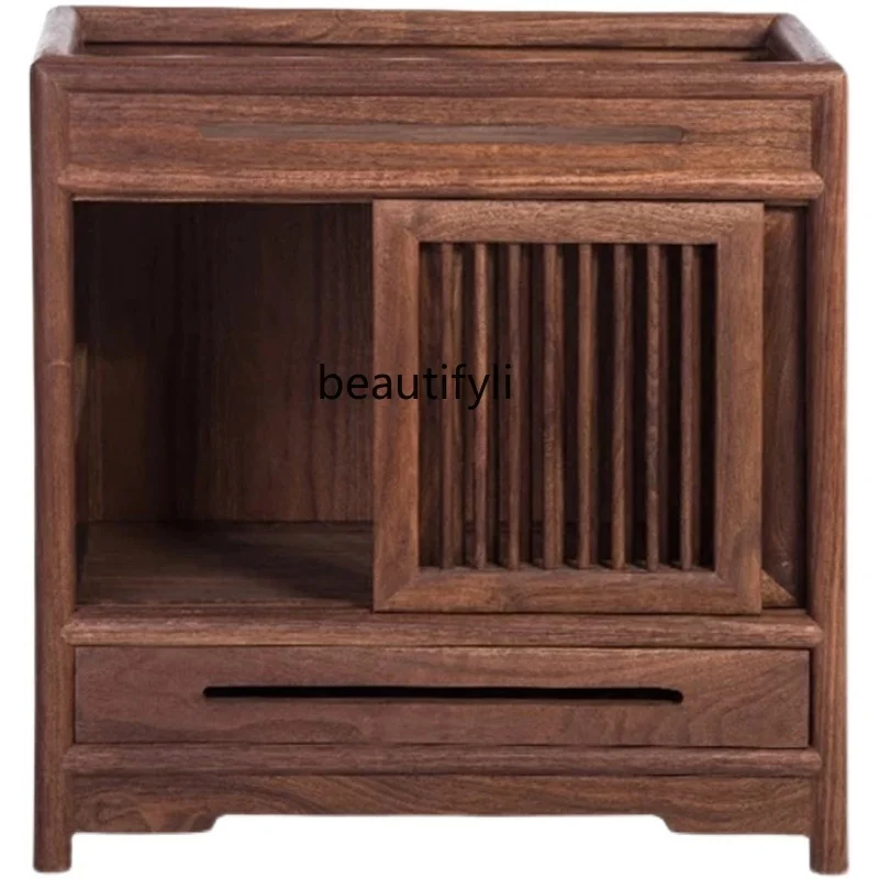 

New Chinese Style Solid Wood Tea Cabinet Boiling Cabinet Black Walnut Tea Table Kettle Integrated Living Room Side Table