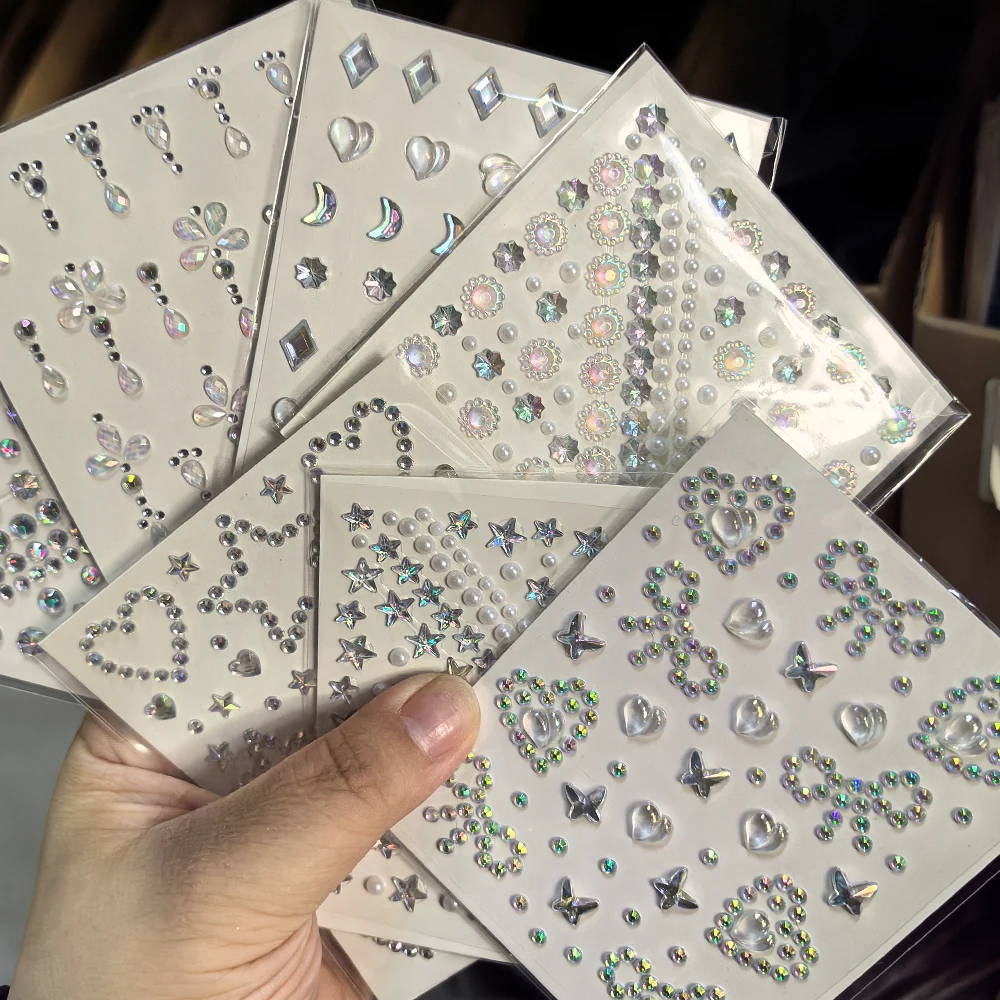 1pcs Laser Sparkle Stars Diamond/Pearls Face Gems Stickers Heart Moon Shape Rhinestones for Eyes/Face Temporary Tattoos