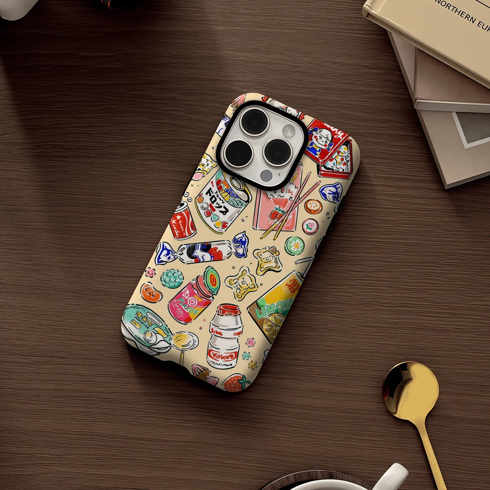 Retro Japanese Snacks Design Magnetic Phone Case - Durable Tough Single/Double-layer Protection