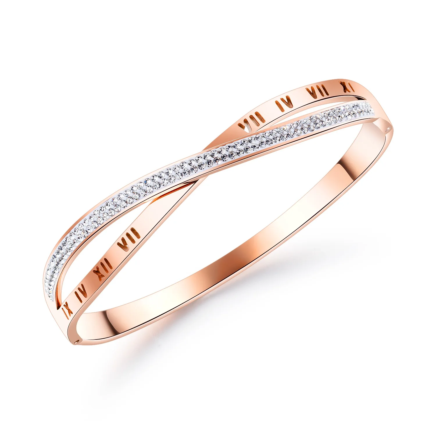 

Japan and South Korea new fashion hand accessories Roman numerals titanium steel ladies rose gold-plated cross X-shaped bracelet